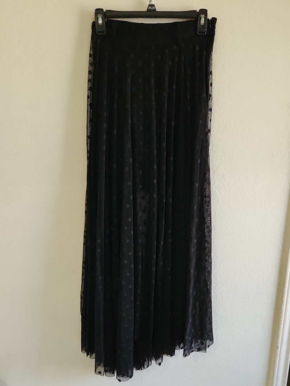Whimsigoth Boho Goth Ave Rara Black Polka Dot Mesh Overlay Maxi Skirt Size S
